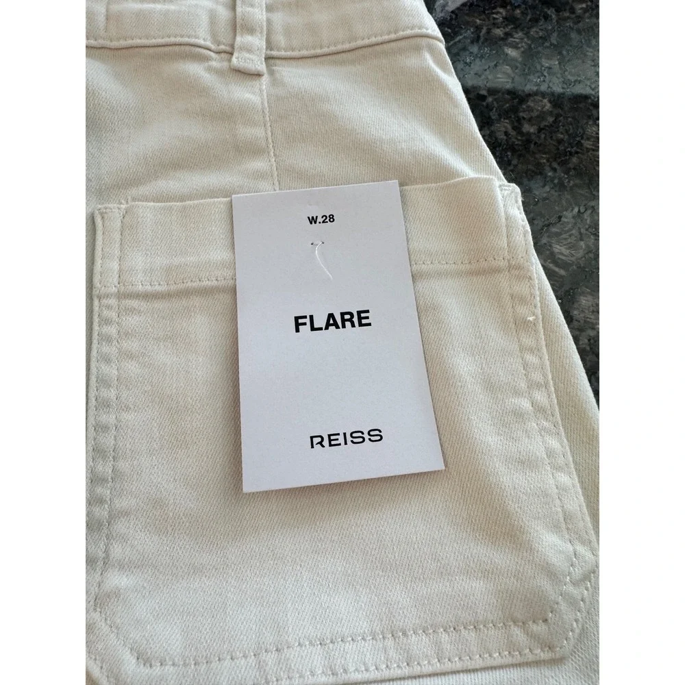 Reiss Sakura Flare Patch Pocket Jeans Ecru White High Rise Denim 28R NEW - Picture 9 of 10